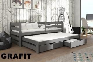 L-Sen posteľ s rozťahovacím lôžkom a úložným priestorom 180 x 80 odtien grafit