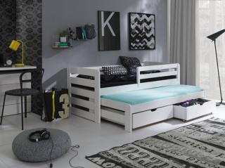L-Sen posteľ s rozťahovacím lôžkom a úložným priestorom 180x80 cm masív-biela