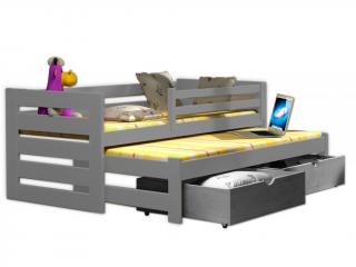 VOJTA 007 posteľ s prístelkou a úložným priestorom 200x80 cm - sivá