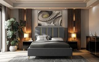 Dizajnová manželská posteľ TIFF 180x200 šedá zamatová látka Farba: Modrá, Veľkosť: 180 x 200 cm