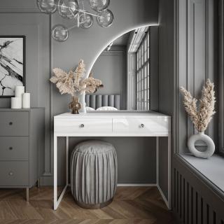 Kozmetický stolík ALICE s LED zrkadlom biely lesk + biela podstava