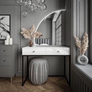 Kozmetický stolík ALICE s LED zrkadlom biely lesk + čierna podstava