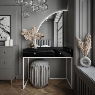 Kozmetický stolík ALICE s LED zrkadlom čierny lesk + biela podstava