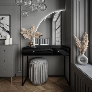 Kozmetický stolík ALICE s LED zrkadlom čierny lesk + čierna podstava