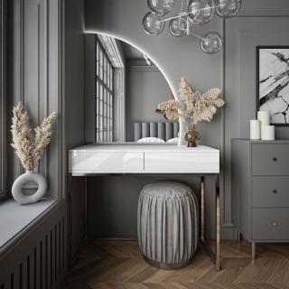 Kozmetický stolík s LED zrkadlom ALICE biely lesk + chrómová podstava ľavá