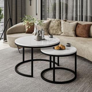 Okrúhly konferenčný stolík CIRA 2v1, biely lesk + čierny podstavec Rozmer stolíka: 80 cm / 60 cm