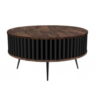 Okrúhly konferenčný stolík ELIOT hnedá rustikálna + čierne lamely