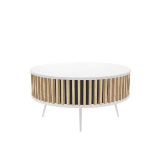 Okrúhly konferenčný stolík ELIOT s lamelami biela matná + dub Artisan