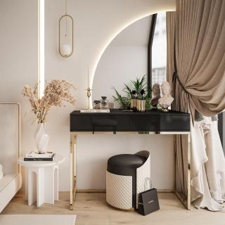 Toaletný stolík OLLGA s led osvetlením čierny lesk + zlatá