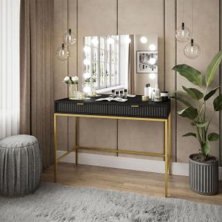 Toaletný stolík so zrkadlom CORA čierna matná + zlatá