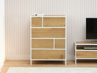 Vysoká komoda DOWD dub + biela 70 cm