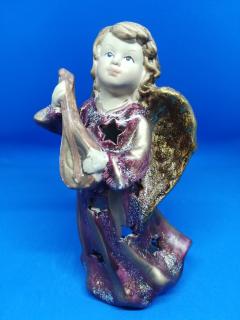 Anjel -svietnik, starorúžovo-bordový s mandolínou, 16 x 8 cm (Anjel -svietnik, rúžovo-bordový s mandolínou)