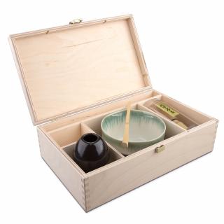 Darčekový set na čaj MATCHA tyrkysový (miska CHAWAN, metlička, stojanček a naberačka CHASHAKU)