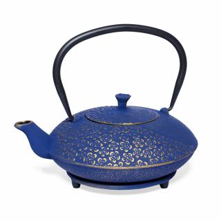 HANA liatinová kanvica - čajník, modro-zlatá, 1000 ml (Japonská kanvica s podložkou)