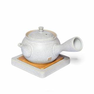 Kjúsú - konvička na čaj s podstavcom - krakelovaná, 550 ml (Japonská keramická konvička na čaj)