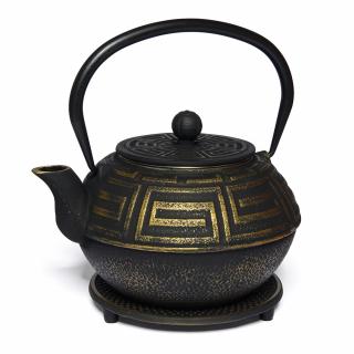 SAGA liatinová kanvica - čajník, čierna, 1200 ml (Japonská kanvica s podložkou)