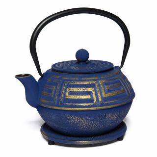 SAGA liatinová kanvica - čajník, modrozlatá, 1200 ml (Japonská kanvica s podložkou)