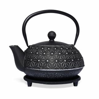 SAITAMA liatinová kanvica - čajník, čierno-strieborná, 900 ml (Japonská kanvica s podložkou)