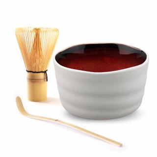 Set na čaj MATCHA červený (miska CHAWAN, metlička CHASEN a naberačka CHASHAKU)