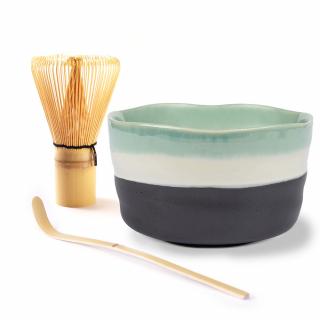 Set na čaj MATCHA tyrkysová (miska CHAWAN, metlička CHASEN a naberačka CHASHAKU)
