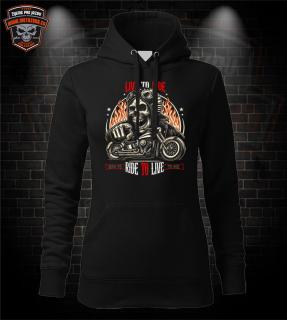 Dámska mikina Live to Ride - skull s kapucou (Dámska kapucová moto mikina)