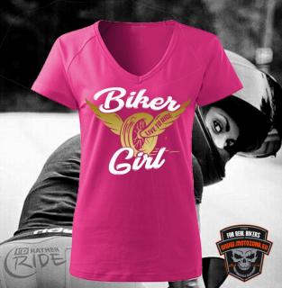 Dámske mototričko Biker Girl do V (Tričko pre motorkárku Biker Girl s Včkovým výstrihom)