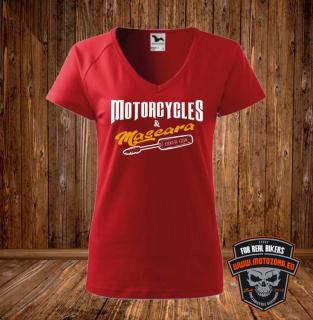 Dámske mototričko Motorcycles  Mascara (Tričko pre motorkárku s výstrihom do V)
