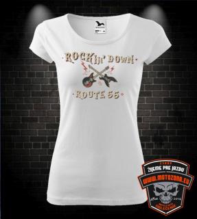 Dámske tričko Rockin Down Route 66 (Originálne tričko pre motorkárku či autíčkarku)