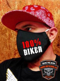 Rúško na tvár 100% Biker (Ochranné rúško na tvár s auto / moto potlačou)