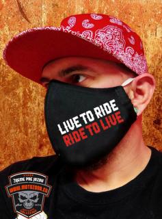 Rúško na tvár Live to Ride - Ride to Live (Ochranné rúško na tvár s auto / moto potlačou)