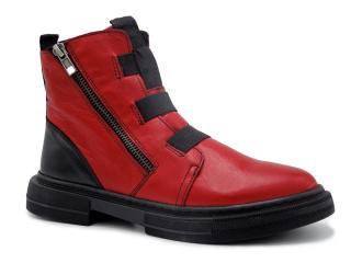 Dámské zimní boty Karyoka K3383 (červené zimní kotníkové boty z pravé kůže)
