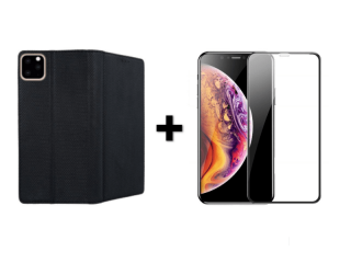 9D SKLO + KRYT 2v1 pre Apple iPhone 11 Pro Knižkové púzdro čierne