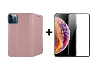 9D SKLO + KRYT 2v1 pre Apple iPhone 12 pro max Knižkové púzdro ružové