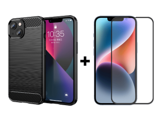 9D SKLO + PUZDRO 2v1 pre Apple iPhone 14 Plus - Silikónové carbon čierne