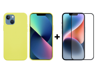 9D SKLO + PUZDRO 2v1 pre Apple iPhone 14 Plus - Silikónové žlté