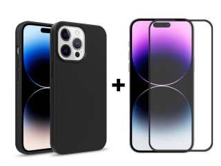 9D SKLO + PUZDRO 2v1 pre Apple iPhone 14 Pro Max - Silikónové čierne