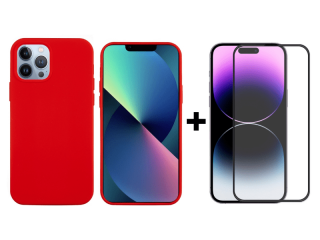 9D SKLO + PUZDRO 2v1 pre Apple iPhone 14 Pro - Silikónové červené