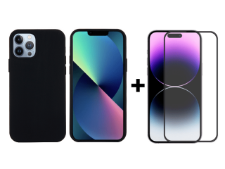 9D SKLO + PUZDRO 2v1 pre Apple iPhone 14 Pro - Silikónové čierne