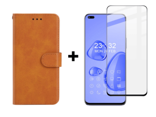 9D SKLO + PÚZDRO 2v1 pre Huawei Nova 8i / Honor 50 Lite - Solid hnedé