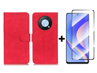 9D SKLO + PUZDRO 2v1 pre Huawei Nova Y90 - Knižkové Solid červené