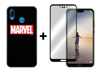 9D SKLO + PUZDRO 2v1 pre HUAWEI P20 Lite - MARVEL Black