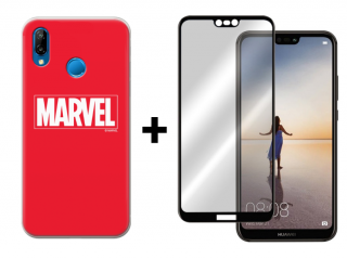 9D SKLO + PUZDRO 2v1 pre HUAWEI P20 Lite - MARVEL Red