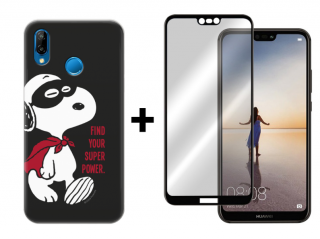 9D SKLO + PUZDRO 2v1 pre HUAWEI P20 Lite - Snoopy