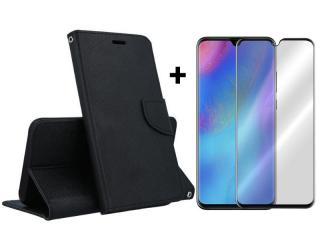 9D SKLO + PUZDRO 2v1 pre HUAWEI P30 Pro - Knižkové FANCY čierne