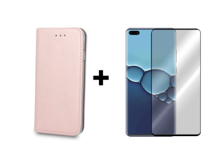 9D SKLO + PÚZDRO 2v1 pre HUAWEI P40 Knižkové ružové