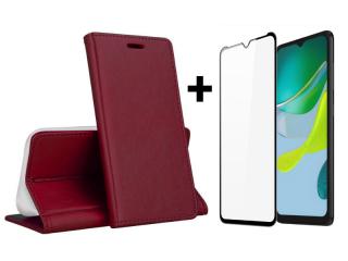 9D SKLO + PUZDRO 2v1 pre Motorola Moto E13 - Knižkové MAGNETIC bordové