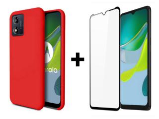 9D SKLO + PUZDRO 2v1 pre Motorola Moto E13 - Silikónové červené