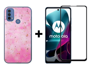 9D SKLO + PUZDRO 2v1 pre Motorola Moto E20 / E30 / E40 - Silikónové Glam Pink