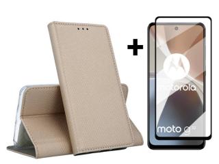 9D SKLO + PUZDRO 2v1 pre Motorola Moto G32 - Knižkové MAGNET zlaté