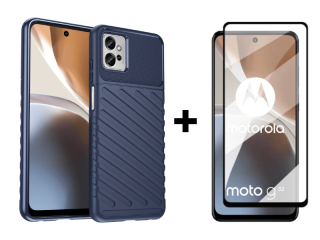 9D SKLO + PUZDRO 2v1 pre Motorola Moto G32 - Tvrdené Thunder modré